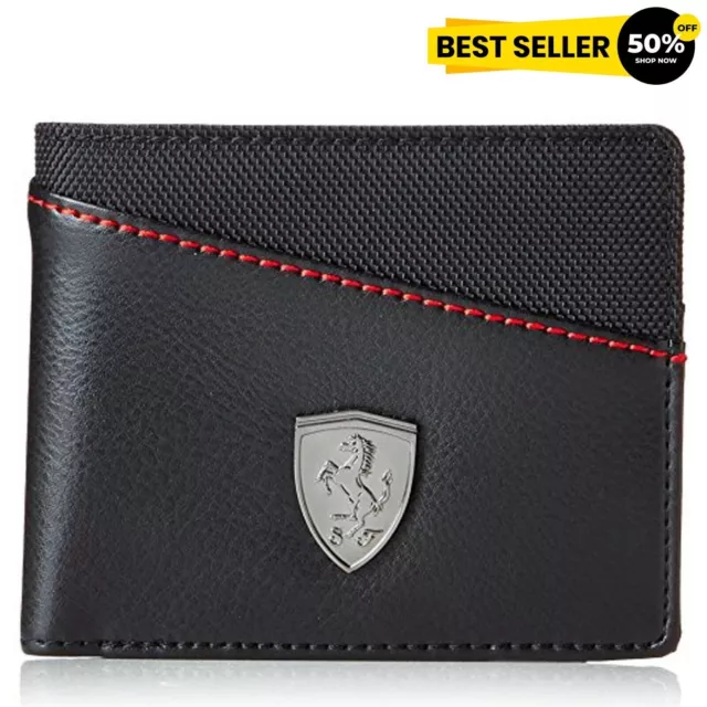 Authentic Puma Ferrari Black Bifold Genuine PU Leather Men Wallet 100% Brand New