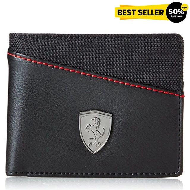 Authentic Puma Ferrari Black Bifold Genuine PU Leather Men Wallet 100% Brand New