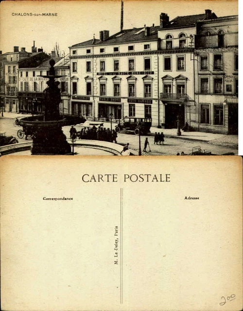 Chalons-sur-Marne rue garage voiture restaurant hotel ~ vintage postcard