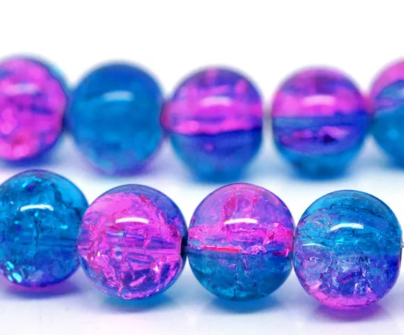 Lot 10 Perles en Verre Craquelé Violet Bleu 10mm perle fissuré creation bijoux