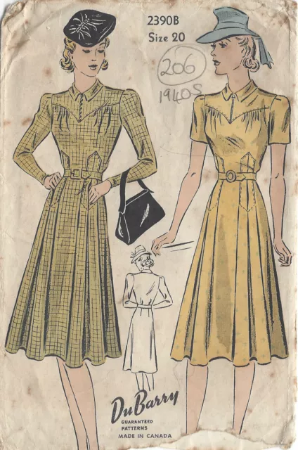 1940s Vintage Nähen Muster Kleid B38 " (206) Von " Du Barry '