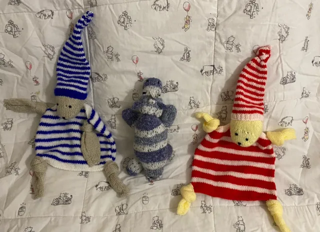 Beautiful Brand New Unused Comforters Hand Made Knitted Toys Bears Girl or Boys