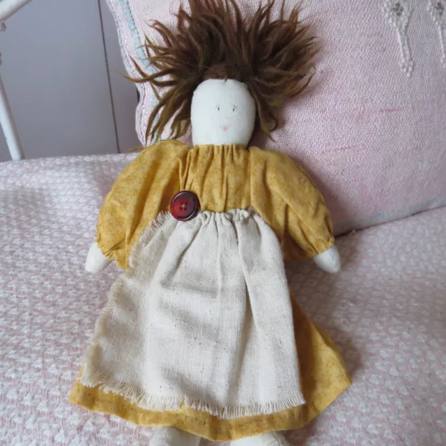 Handmade Folk Rag Doll With Mad Hair and Yellow Dress(Bought around 2010)