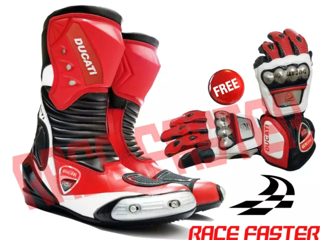 New Ducati Corse Motorbike Motorcycle Racing Leather Shoe/ Boot With Free Gloves