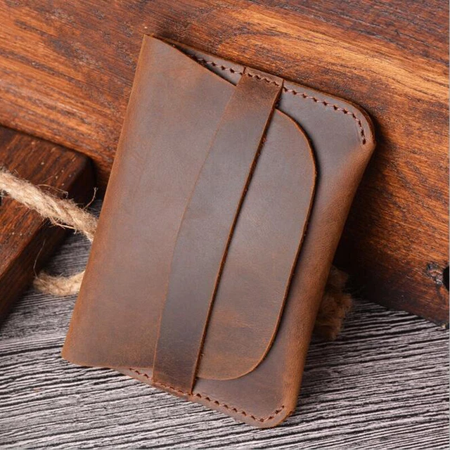 EDC Small  Handmade Genuine Leather Wallet Credit Card Holder Purse Coins Bags