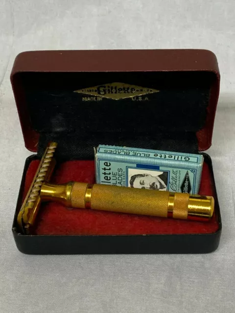 Vintage Gillette HEAVY Brass Safety Razor Set in Case