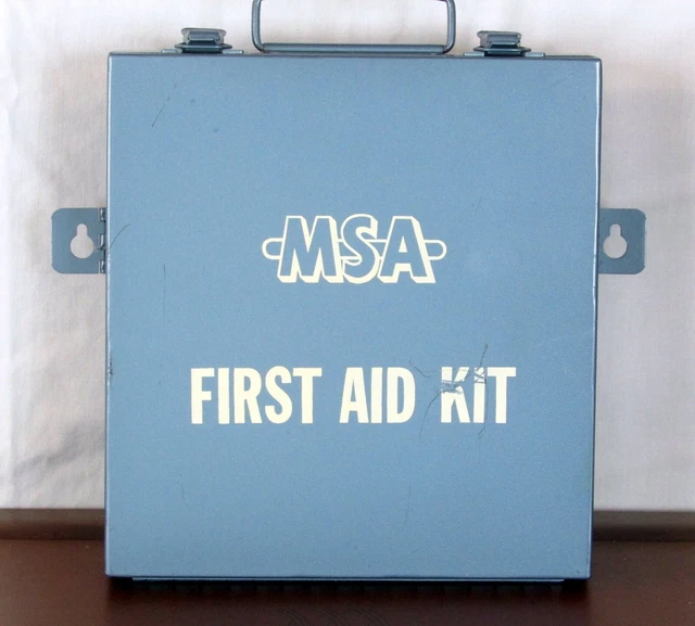 Vintage MSA Miner s First Aid Medical Kit Blue Metal Box Mine Safety Appliances