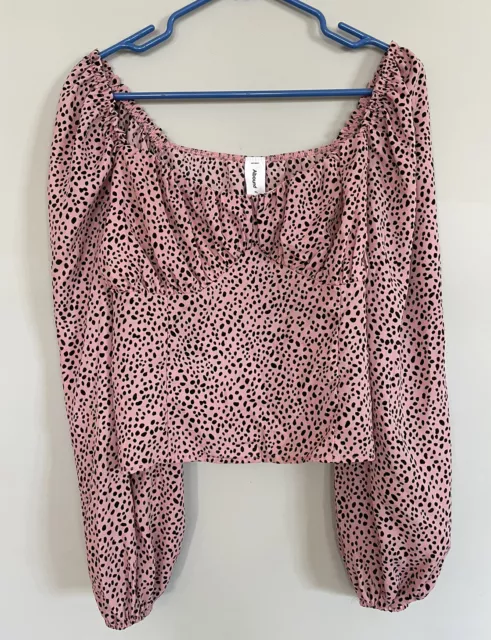 ABOUND Pink Animal Print Blouse Size M NWT Square Neck Crop Puff Sleeve