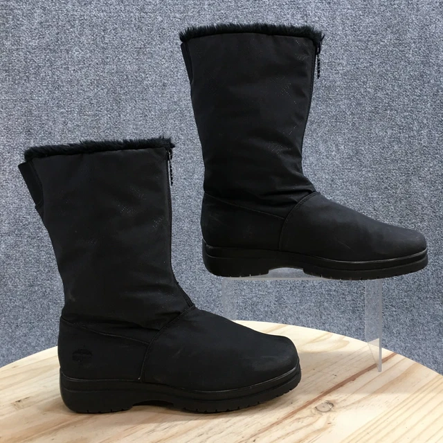 Totes Boots Womens 8 M Seneca Front Zip Shearling Winter Snow Boot Black Fabric