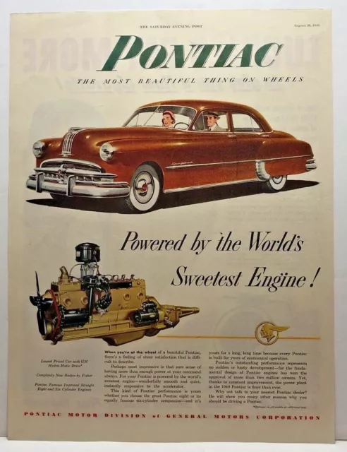 1949 Vintage PONTIAC Antique Magazine Automobile Full Page Color Print Ad