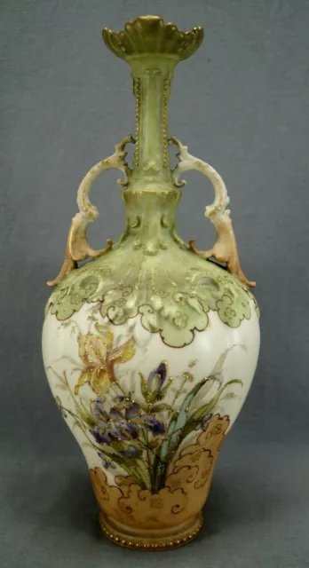 RSTK Turn-Teplitz #334 Purple & Yellow Lilies Green Blush Ivory 13 3/4 Inch Vase