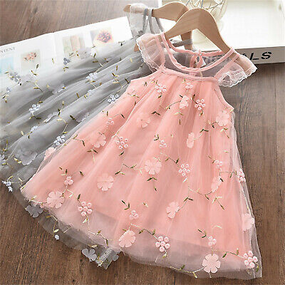 Toddler Infant Kids Baby Girls Sleeveless Embroidery Floral Tulle Princess Dress