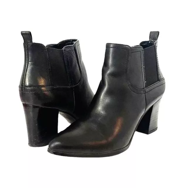 FRANCO SARTO BOOTS Heeled Black Leather Cita Chelsea Ankle Bootie Women ...