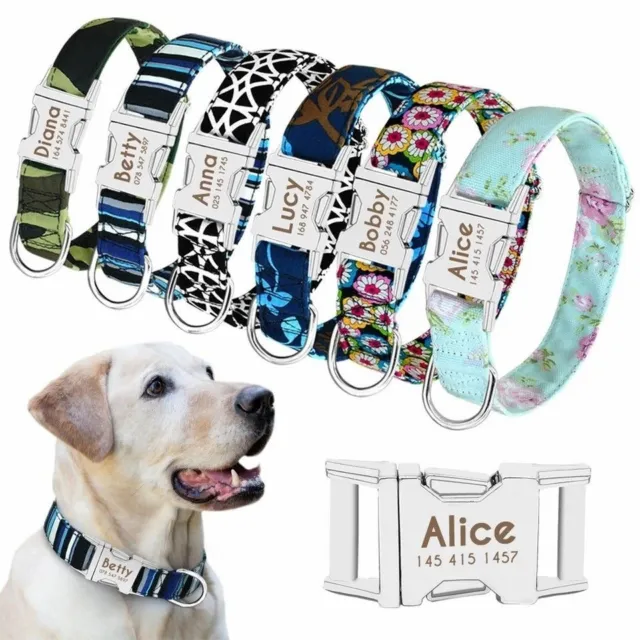 Nylon Personalized Dog Collar Pet ID Name Custom Engraved Buckle Collars S M L