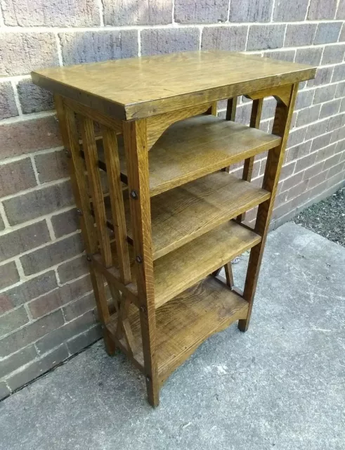 Antique Vintage Arts and Crafts Mission Oak Book Shelf Shoe Rack Stand Bookcase