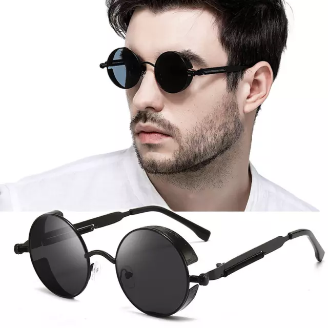 UV400 Sun glasses Vintage Polarized Steampunk Sunglasses Mens Brand Design Round