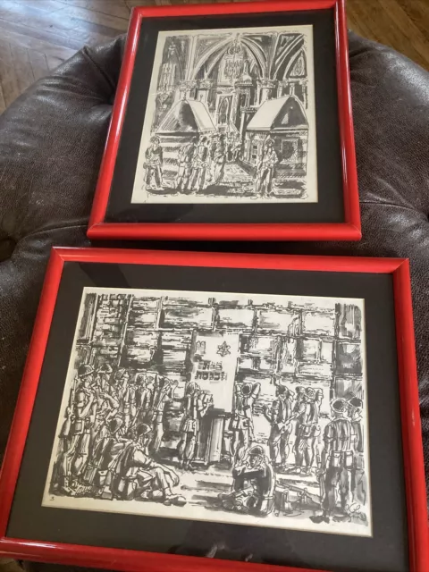 2 Yossi Stern Framed Art prints - (Israel IDF Soldiers Western wall Hebrew War)