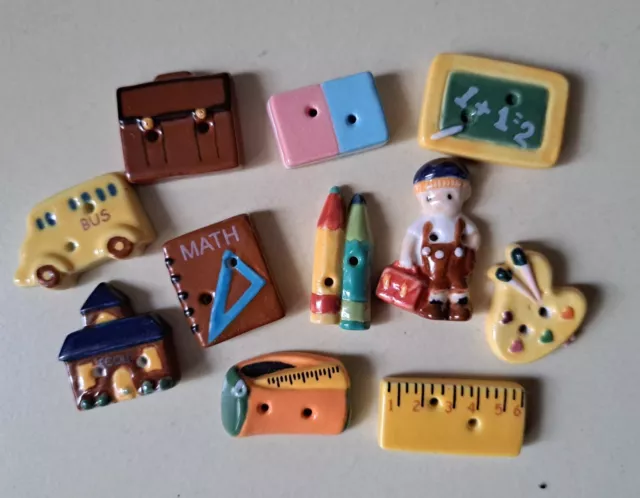 LOT BOUTON CERAMIQUE X 11 (Thème De L'école) / BUTTON LOT BOUTON CERAMIQUE X 11 (Thème De L'école) / BUTTON