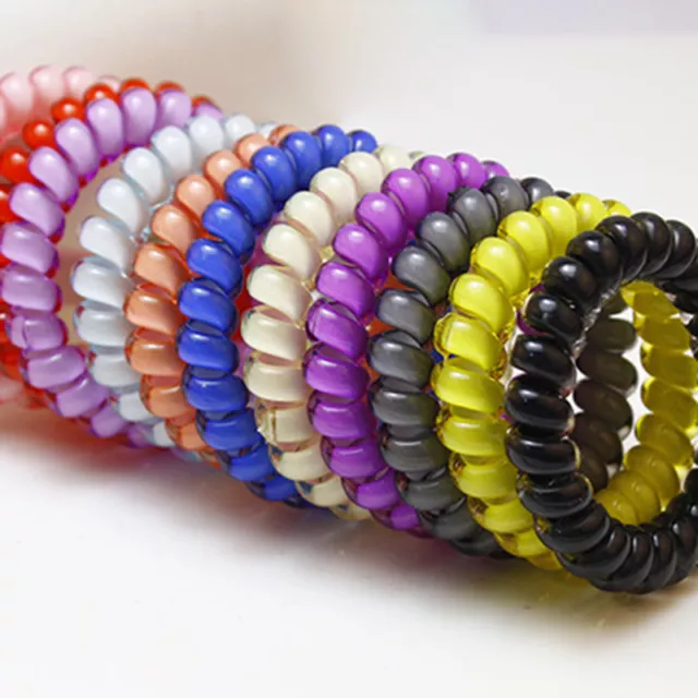 8 x Asst Colour Spiral Coil Telephone Line Hair Ties Pony tail 5.5CM