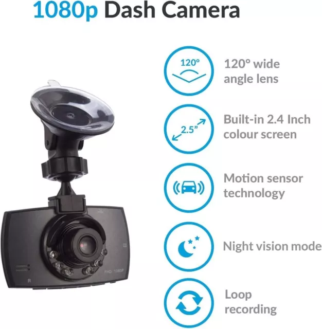 Car Cam Buddy Dashboard Windshield 2.5inch HD Camera SD Card