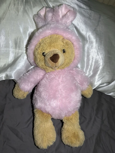 Pink Rabbit Hood HAMLEYS HOODED BEAR Teddy Bear Bunny Hood Pink Beige Soft Plush Toy ...