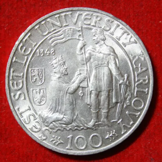 Tschechien 100 Korun 1948 Silver KM#26 ST-BU #F5121 "600 J. Universität Prag"