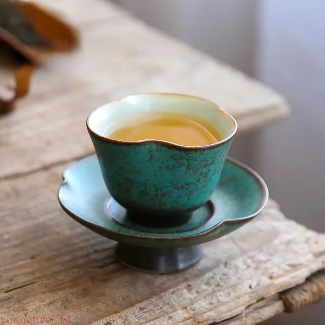 Kiln Transformation Emerald Ceramic Kung Fu Tea Cups Coasters Household Use