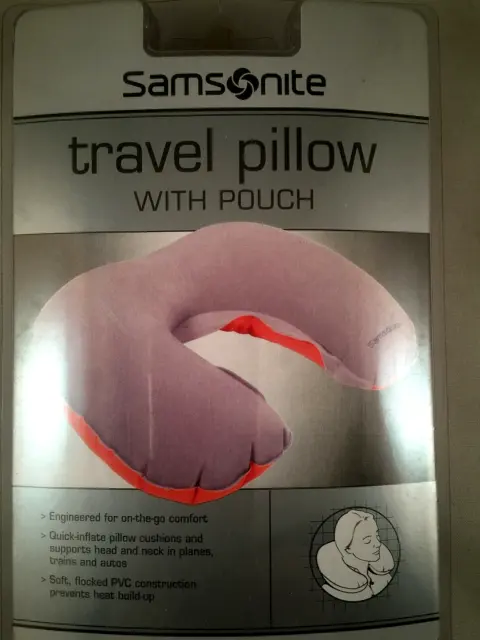 SAMSONITE TRAVEL PILLOW WITH POUCH  GRAY AND ORANGE Brand New Sealed Package