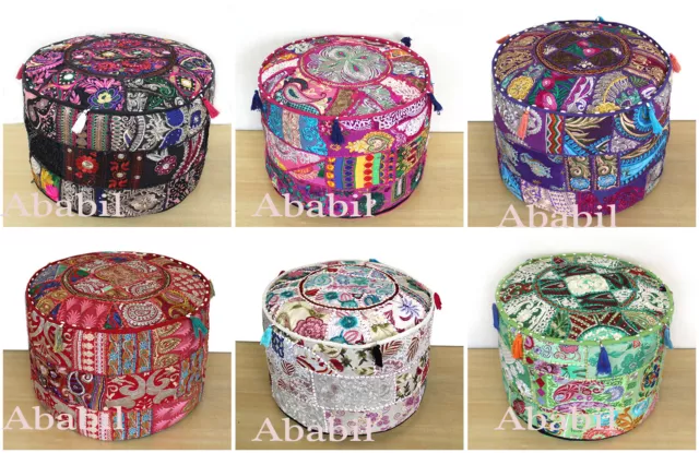 18" Round Indian Patchwork Ottoman Pouf Cover Foot Stool Home Decorative Covers