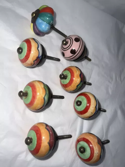 Lot/Bundle of 8 Hand Painted 1.5" Ceramic Drawer/Cabinet Pull Knobs and