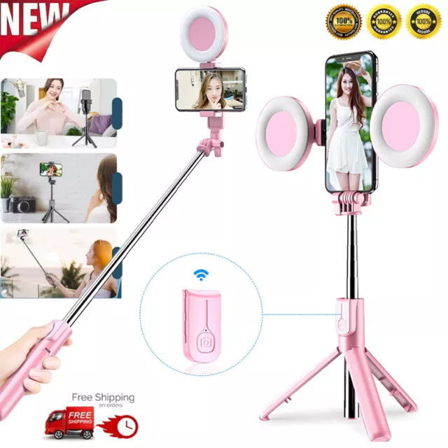 bluetooth Selfie Stick Stativ Teleskop Stange Monopod Handy Halterung mit Licht