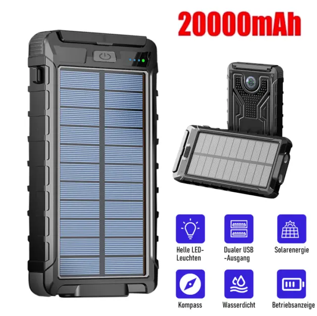 Solar Power Bank 900000mAh 2 USB Backup External Battery Charger for Cell Phone