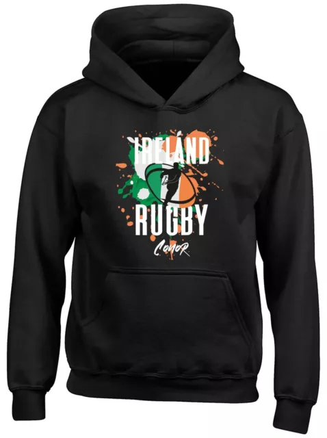 Personalised Ireland Rugby Hoodie Kids Supporters 6 Nations Union Boy Girl Top