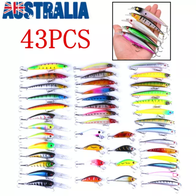 43pcs Fishing Lures Bulk Minnow Mixed Baits Set Fishing Tackle Outdoor AU Stock