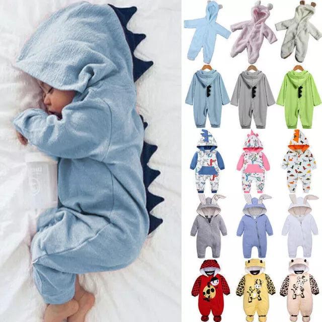 Newborn Baby Cute Hooded Rompers Boys Girls Warm Long Sleeve Jumpsuit Outfits