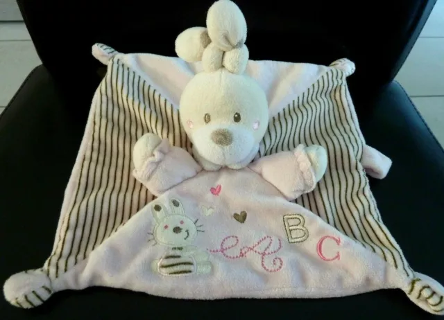 *. Doudou Plat Simba Nicotoy Lapin Rose Raye Marron Coeur Abc Attache T Exc.etat