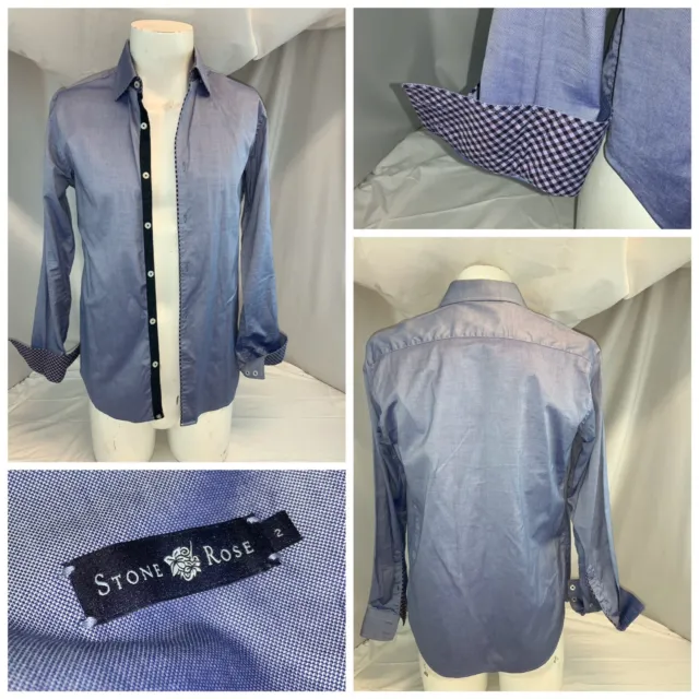 Stone Rose Flip Cuff Shirt S Men 2 Blue Cotton Purple Check Cuff India YGI C0-53