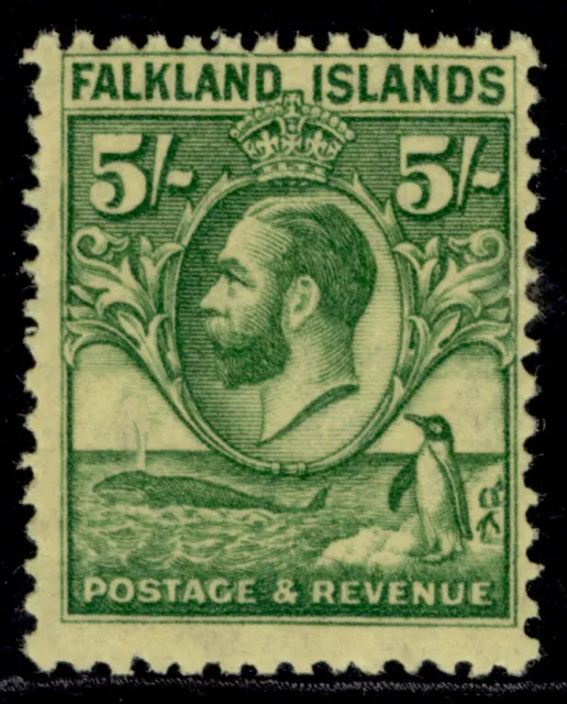 FALKLAND ISLANDS GV SG124, 5s green/yellow, NH MINT. Cat £100.