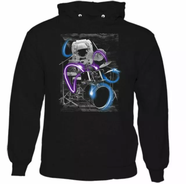 Astro Drummer Mens Funny Drumming Hoodie Drum Kit Spaceman Astronaut Band Top