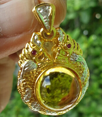 Yellow Naga Eye  Pendant Gem Gold Micron Talisman Jewelry Thai Buddha Amulet