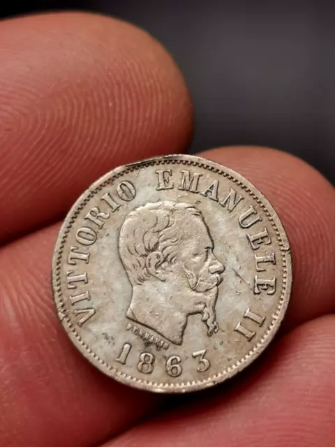 Italie, 50 Centesimi argent Victor Emmanuel II type à l'écu 1863 MC BN ! 2,38 g