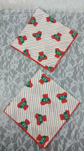 Teddy Bears Christmas Cloth Napkins Fabric Placemat Doily Table Linen 2 Vintage