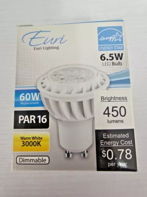 Euri Lighting 6.5W LED PAR16 GU10 Dimmable 3K /  Sold in a 10 pack