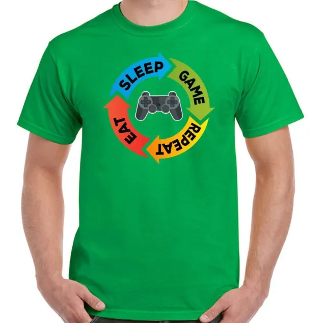 Eat Sleep Game Repeat Uomo Console T-shirt da gioco divertente controller PS4 XBox 5