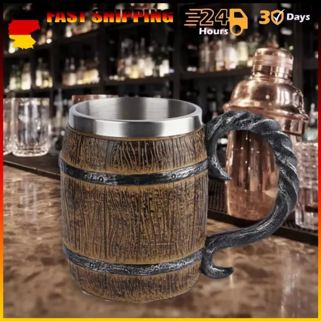 Neu Doppelwandiger Fass-Harz-Bierkrug-Edelstahl-Kaffeetasse für Bar-Dekor (B)