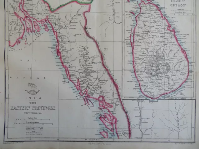 Farther India Myanmar Ceylon Calcutta Sri Lanka c. 1856-72 Weller map 2