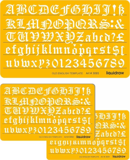 Alte englische Buchstabenschablonen 3er-Set (10 mm, 15 mm & 20 mm), Schriftzugvorlagen 2