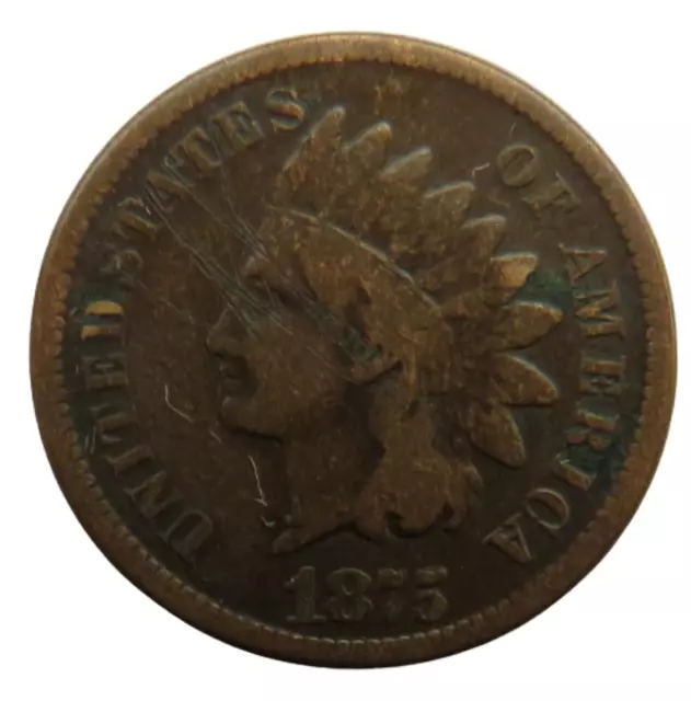 1875 USA Indian Head One Cent Coin Scarce