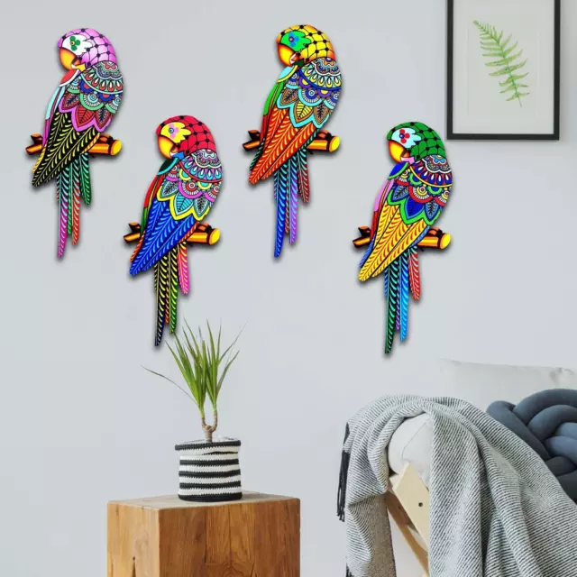 Lot de 2 oiseaux en métal sur une branche - Décoration murale à suspendre -  Feuilles avec oiseaux - Décoration murale rustique - Pour balcon, jardin,  intérieur et extérieur (couleurs rétro)