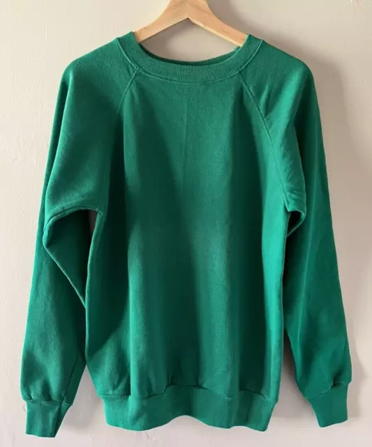 Vintage HANES Crew Neck Sweatshirt GREEN Pannill BLANK Made in USA Size Large
